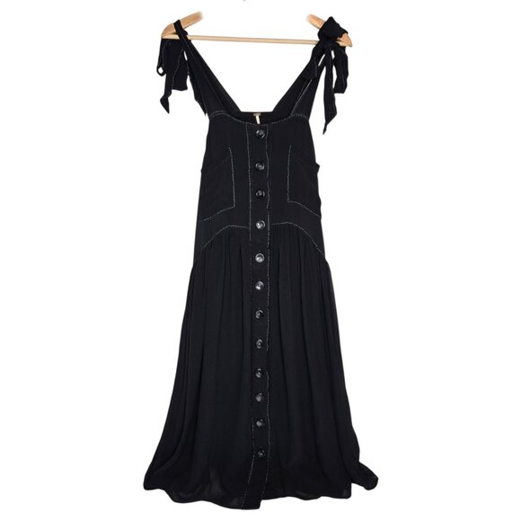 Free People Lou Lou Utility Midi Dress Women Tie Shoulder Sheer w Lining XS - Picture 2 of 7